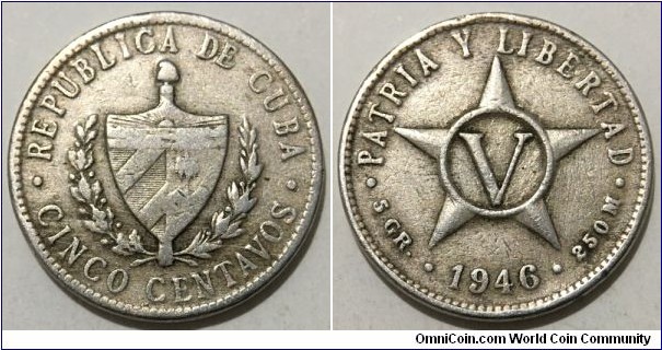 5 Centavos (1st Republic of Cuba // Copper-Nickel) 