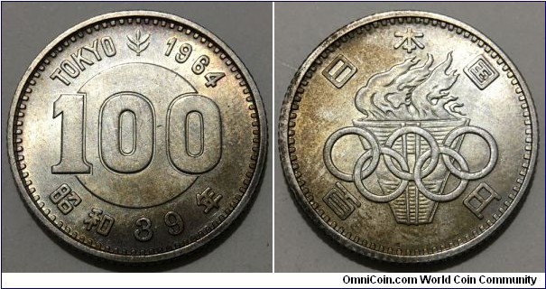 100 Yen (State of Japan / Emperor Showa - Hirohito / 1964 Summer Olympics, Tokyo // SILVER 0.600 / 4.8g / ⌀22.5mm)