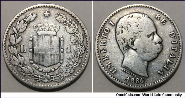 1 Lira (Kingdom of Italy / King Umberto I // SILVER 0.835 / 5g / ⌀23mm) 