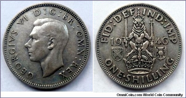 1 shilling. 1946, Scottish crest. Ag 500.