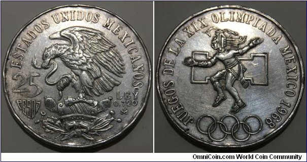25 Pesos (United Mexican States / 19th Summer Olympics - Mexico 1968 // SILVER 0.720 / 22.5g / ⌀38mm)