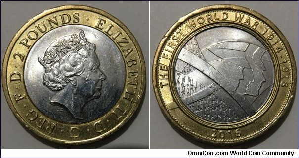 2 Pounds Sterling (United Kingdom / Queen Elizabeth II /  Centenary of the First World War - The Army // Bimetallic: Copper-Nickel centre - Nickel Brass ring)