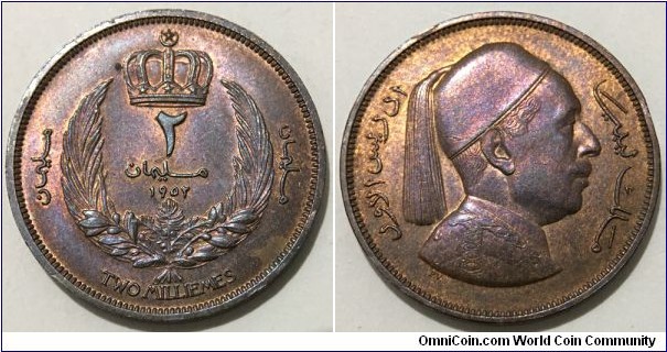 2 Milliemes (United Kingdom of Libya / King Idris I // Bronze 6g) 