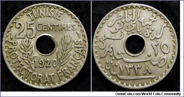 Tunisia 25 centimes.
1920, French protectorate.