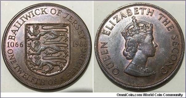 ¹⁄₁₂ Shilling (Bailiwick of Jersey - British Crown Dependencies / Queen Elizabeth II / 900th Anniversary of the Battle of Hastings // Bronze 9.4g)