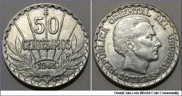 50 Centesimos (Oriental Republic of Uruguay // SILVER 0.720 / 7g / ⌀24mm) 