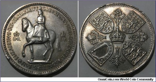 5 Shillings / 1 Crown (United Kingdom / Queen Elizabeth II / Coronation of Queen Elizabeth II, 1953 // Copper-Nickel) 