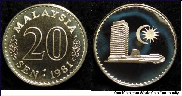 Malaysia 20 sen. 1981, Proof from Franklin Mint.