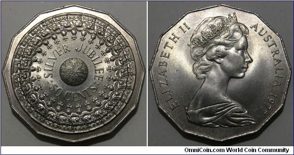 50 Cents (Commonwealth of Australia / Queen Elizabeth II / Silver Jubilee - 25th Anniversary of the Accession of Elizabeth II // Copper-Nickel 75-25)