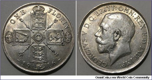 1 Florin / 2 Shillings (United Kingdom of Great Britain and Ireland / King George V // SILVER 0.925 / 11.31g / ⌀28.3mm) 