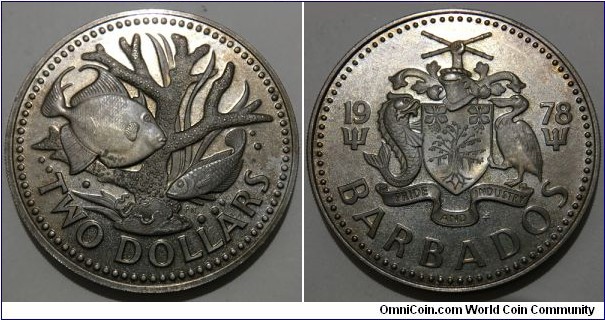 2 Dollars (Commonwealth - State of Barbados / Queen Elizabeth II // Copper-Nickel / Rare Mintage: 4436 pcs) 
