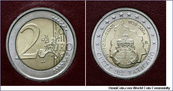 Vatican 2 Euro - Pontificate of John Paul II. 75th Anniversary of the Foundation of the Vatican City State.