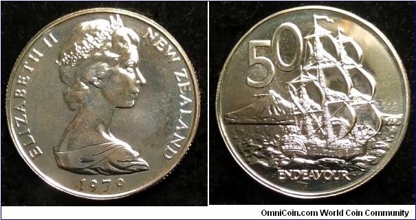 New Zealand 50 cents 1979 from BU year set. Mintage: 25.000 pcs. 
