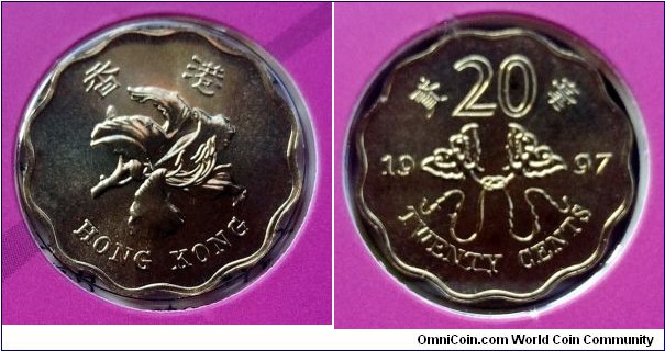 Hong Kong 20 cents from 1997 BU coin  set commemorating the returning of Hong Kong to China.