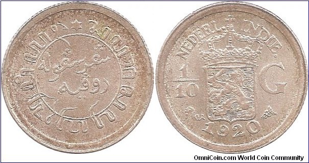 1/10 Gulden 1920 Netherlands Indie