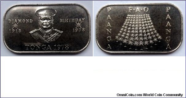 Tonga 1 Pa'anga. 1978, King Taufa'ahau Tupou IV 60th Birthday. F.A.O. Mintage: 10.000 pcs.
