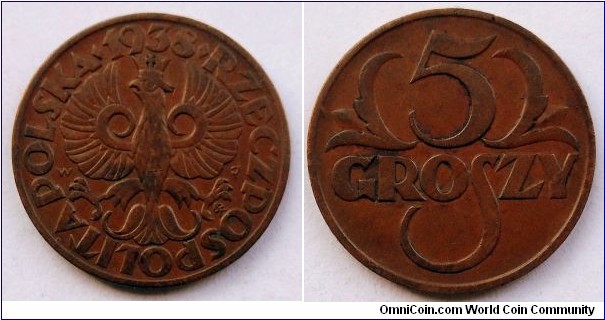 Poland 5 groszy.
1938 (III)