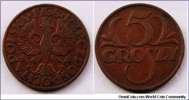 Poland 5 groszy.
1938 (IV)