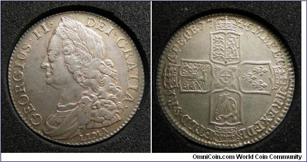 George II .925 Silver halfcrown LIMA below bust EF