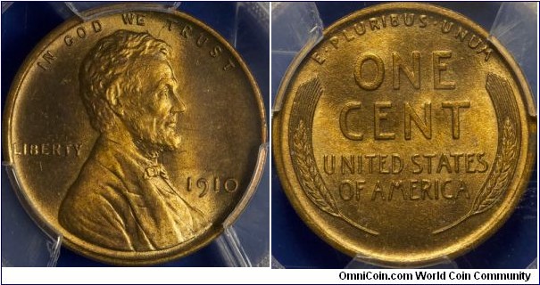 PCGS MS64RB 1910 wheat cent