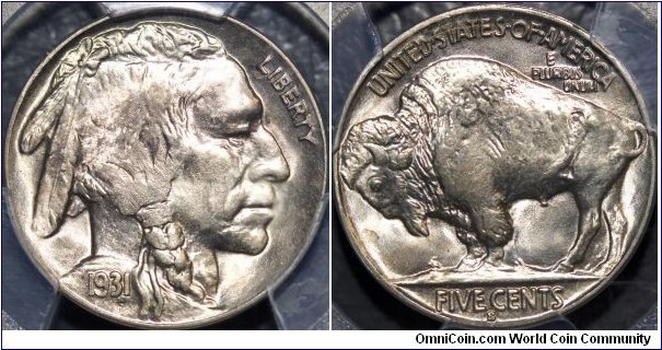 PCGS MS64 1931-S buffalo nickel. Second lowest mintage: 1,200,000