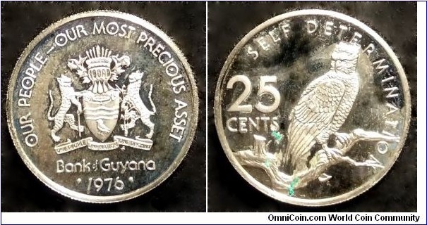 Guyana 25 cents.
1976, Proof from Franklin Mint. Second piece in my collection.