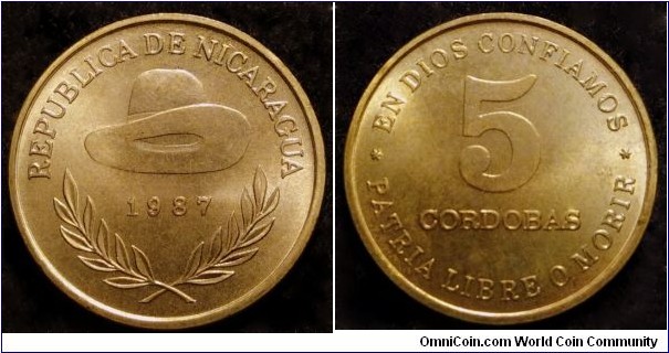 Nicaragua 5 cordobas.
1987