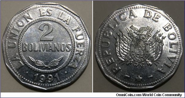 2 Bolivianos (Republic of Bolivia / Stainless Steel) 