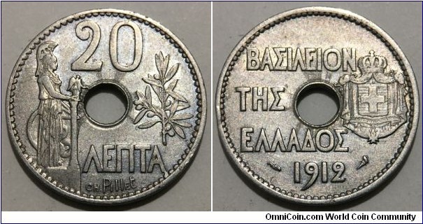 20 Lepta (Kingdom of Greece / King George I // Nickel 5g) 
