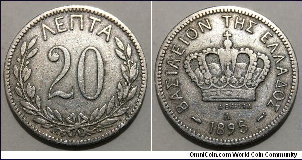 20 Lepta (Kingdom of Greece / King George I // Copper-Nickel)