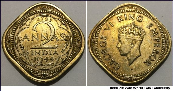 2 Annas (British India / King George VI // Nickel Brass) 