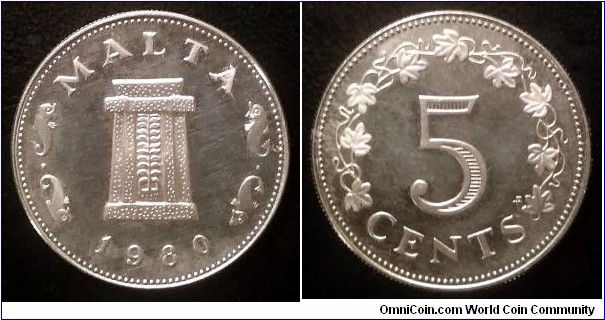 Malta 5 cents. 1980, Franklin Mint. Mintage: 3.451 pcs.