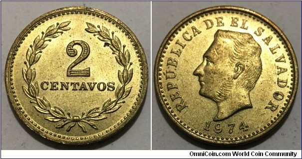 2 Centavos (Republic of El Salvador // Brass 2.6g) 