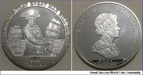 1 Dollar (Cook Islands - Associated state of New Zealand / Queen Elizabeth II / Life of Admiral Horatio Nelson // SILVER 0.925 / 28.28g / ⌀38.61mm / Rare, Mintage: 5.000 pcs)