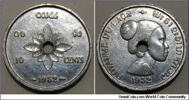 10 Cents (Kingdom of Laos - French protectorate / King Sisavang Vong // Aluminium)