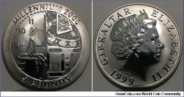 5 Pounds (British Overseas Territory / Queen Elizabeth II / Commemorative issue - Millennium 2000 // Titanium 10g / ⌀36.1mm / Low Mintage: 25.000 pcs)
