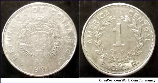 Costa Rica 1 colon.
1991, Stainless steel. Weak strike obverse. Rio de Janeiro Mint.