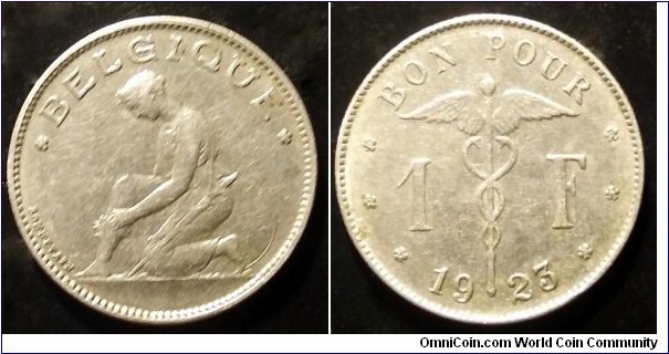 Belgium 1 franc.
1923, Belgique