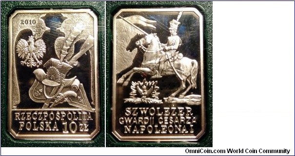 Poland 10 złotych.
2010, History of the Polish Cavalry - Chevau-Légers of the Imperial Guard of Napoleon I. Ag 925. Weight; 14,14g. Mintage: 100.000 pcs.