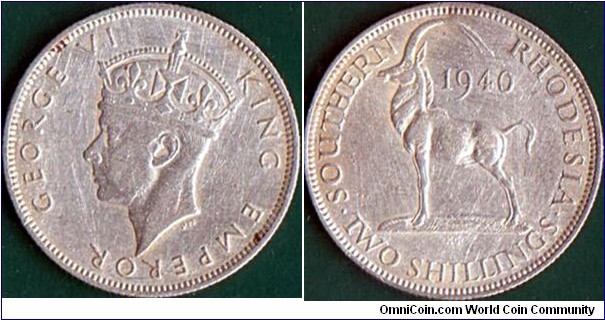 Southern Rhodesia 1940 2 Shillings.
