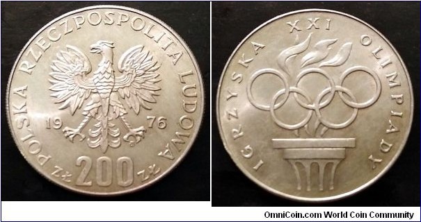 Poland 200 złotych. 1976, XXI Summer Olympics. Ag 625. (V)