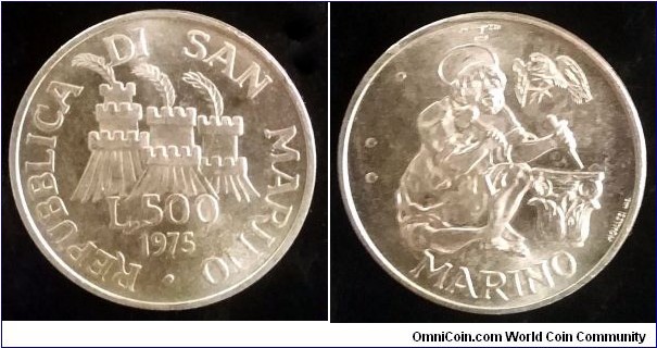 San Marino 500 lire.
1975, Ag 835. Weight; 11g. Diameter; 29mm.