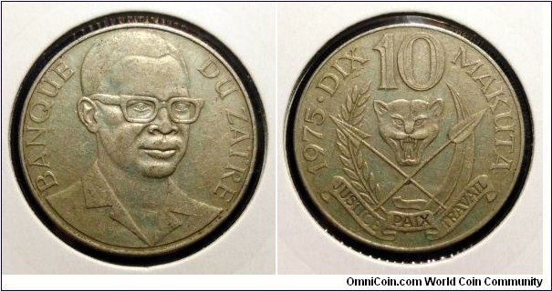 Zaire 10 makuta. 1975 (now Democratic Republic of the Congo)