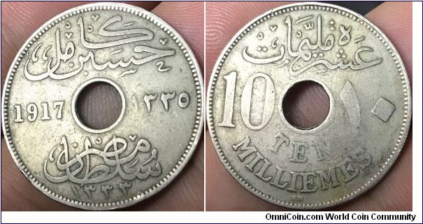 10 Milliemes Sultan Hussein Kamel Kings Norton Mint mark J 