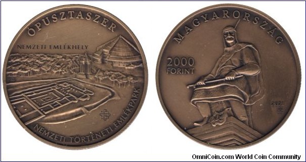 Hungary 2000 forint, 2021, Cu-Zn, 37mm, 18.40g, Ópusztaszer, National Memorial Place.