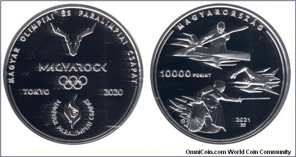 Hungary, 10000 forint, 2021, Ag, 37mm, 24g, Hungarian Olympic and Paralympic Team, Tokyo - 2020.