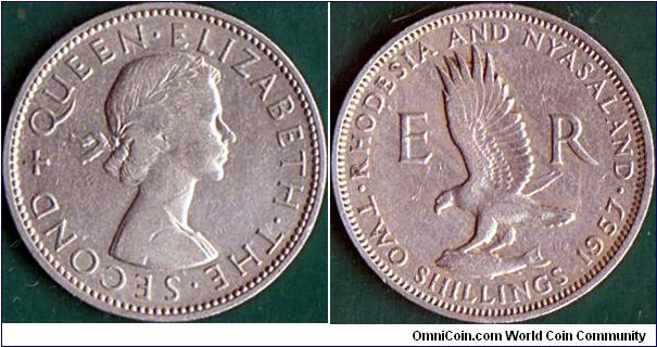 Rhodesia & Nyasaland 1957 2 Shillings.