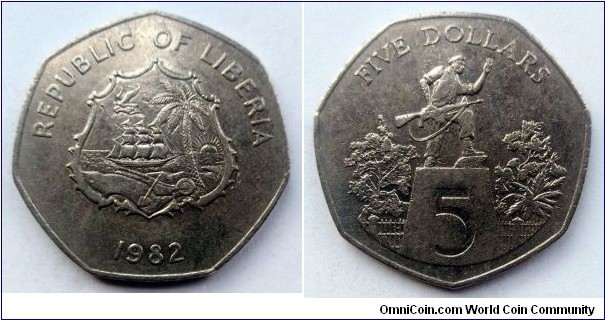 Liberia 5 dollars.
1982