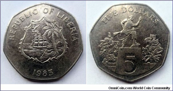 Liberia 5 dollars.
1985