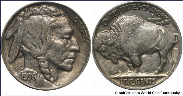 1936 buffalo nickel AU50